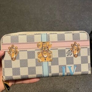 Louis Vuitton Checkered Wallet with Pink and Blue Accents